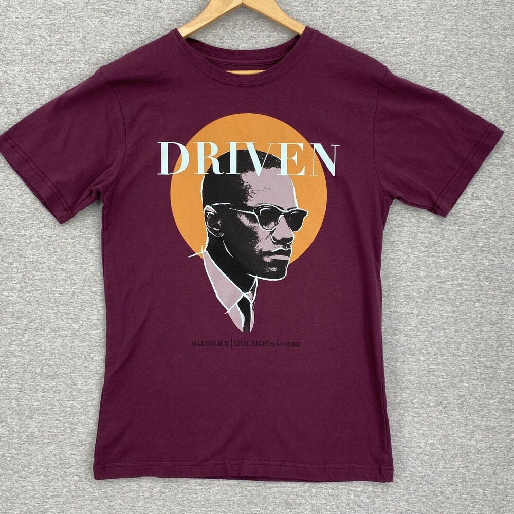 Malcolm X T-Shirt Mens Small Maroon Driven Short Sleeve Civil Rights Leader